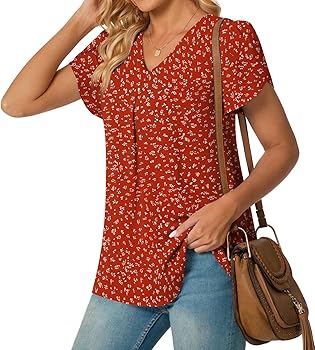 Women's Plus Size Summer Tunic Tops Dressy Casual Chiffon Blouses Short Sleeve T-Shirts for Leggings